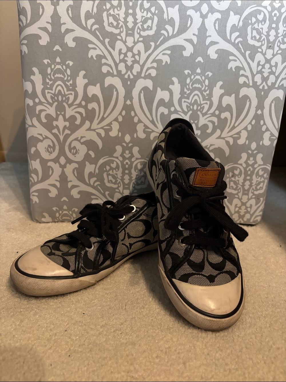 Coach Black and Tan Signature Canvas Low-Top Sneakers